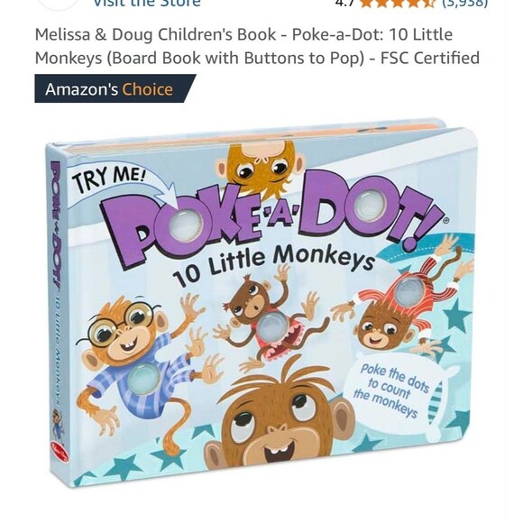 Melissa & Doug Poke-A-Dot: 10 Little Monkeys -30 Poke-able poppin dots Kids Book - Picture 2 of 10